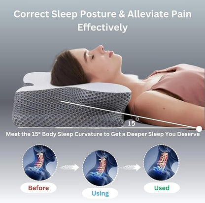 Ultra Pain Relief Cervical Neck Pillow for Side Sleepers, Ergonomic Cooling Memory Foam Pillows for Neck Pain Relief, Butterfly Pillow for Shoulder & Back, Removable & Washable Cover, Standard Size