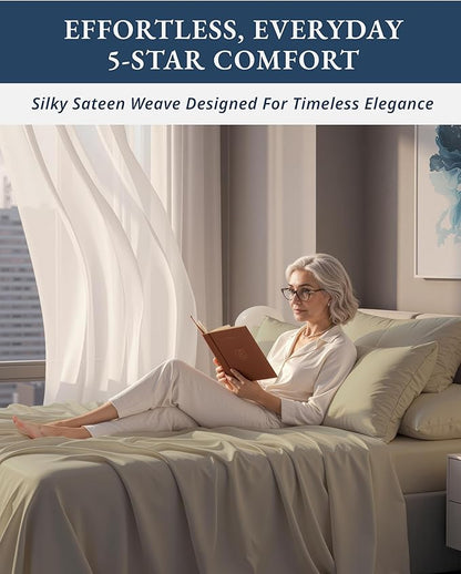 100% Egyptian Cotton King Size Bed Sheets - Naturally Breathable & Durable Winter Comfort, Ultra-Soft Hotel Comfort with 15" Deep Pocket King Sheets, Silky Sateen Weave Luxury You Can Feel - Linen