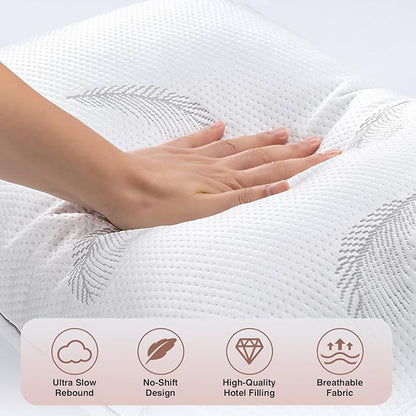 Goose Feather Pillows Bed Pillow - Hotel Down Pillows Queen Size Set of 2, Fluffy Support Surround Fill Polyester for Back, Stomach, Side Sleepers, Breathable & Soft Bed Pillow for Sleeping