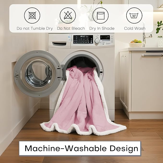 Electric Heated Blanket Twin Size 62"x84" - Dual-Sided with Microplush & Sherpa Fabric, 4 Heat Settings & 10 Hours Auto Off, Machine Washable - Light Pink
