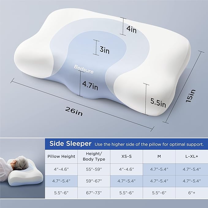 Bedsure Cervical Neck Pillow - Ergonomic Pillows for Deep Sleep, Memory Foam Pillows for Side & Back Sleepers, Orthopedic Cervical Pillow Shape Gently Cradles Head & Neck Support, Shoulder Pain Relief