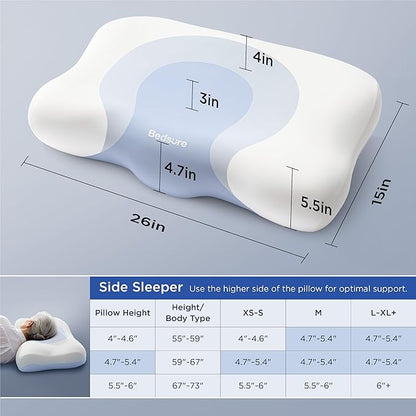 Bedsure Cervical Neck Pillow - Ergonomic Pillows for Deep Sleep, Memory Foam Pillows for Side & Back Sleepers, Orthopedic Cervical Pillow Shape Gently Cradles Head & Neck Support, Shoulder Pain Relief