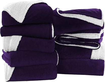 IR Imperial Rooms Purple Sherpa Blankets Queen Size for Bed - Wholesale Bulk Pack of 9 Sherpa Blankets - Soft Fluffy Throw Blanket for Hotels, Guest Bedroom, 90x90 Inches