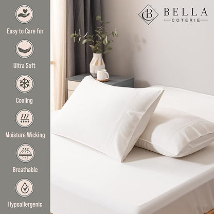 Bella Coterie | Luxury Bamboo Viscose King Size Pillowcase Set | 100% Organically Grown | Ultra Soft | Cooling | 2 Pcs [Ivory]
