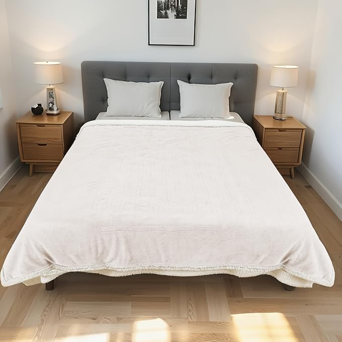 Electric Heated Blanket Full Size 72"x84" - Dual-Sided with Microplush & Sherpa Fabric, 4 Heat Settings & 10 Hours Auto Off, Machine Washable - Lvory
