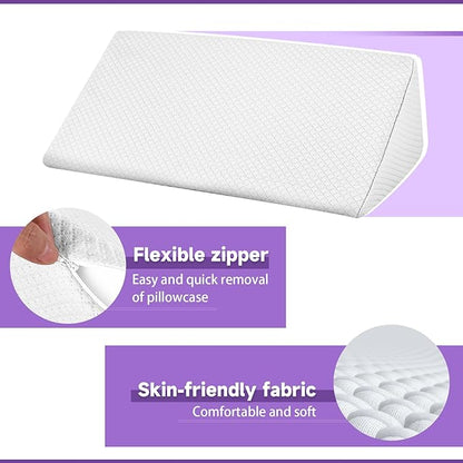 Small Wedge Pillow, Small Wedge Pillow for Sleeping, Foam Wedge for Yoga, Laptop, Memory Foam Positioning, Foam Pillow for Chair, Provide Support and Relieve Fatigue(White-17.7")