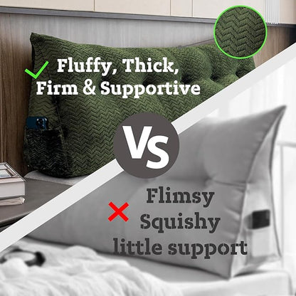 Large Bolster Triangular Headboard Wedge Backrest Positioning Support Bed Rest Reading Pillows Headboard Wedge Pillows for Day Bed with Removable Cover