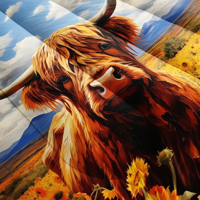 Cute Cow Print Comforter Set Full Size Sunflower Sky Cloud Cow Bedding Set Farm Animals Cow Quilt Bed Set with 1 Comforter and 2 Pillowcases for Kids Boys Girls Room Decor, D-cow1
