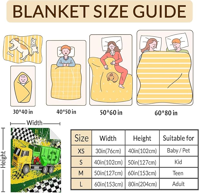 Boys Blanket Gifts Garbage Truck Blankets for Kids Toddlers Boys - 30" x 40" Cute Car Themed Soft Lightweight Flannel Throws for Couch, Sofa, Bed, Office, Travel