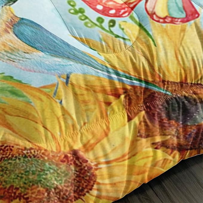 Cute Unicorn Comforter Set Queen Size, Yellow Sunflower Unicorn Bedding Set 3pcs for Kids Girls, Soft Polyester Bedding