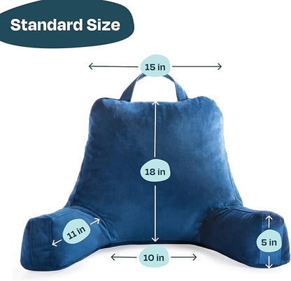 LINENSPA Reading Pillow with Shredded Memory Foam- Back Pillow for Sitting in Bed, Reading, Gaming, Watching TV – Bed Chair Pillow with Arms, Dorm Room Essentials, Navy