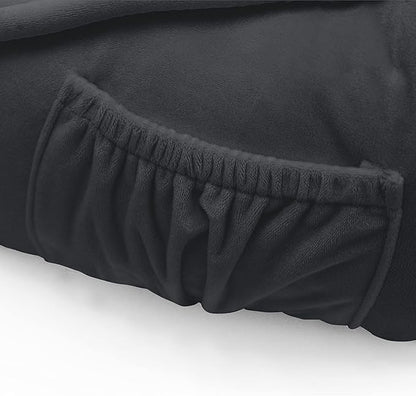 Super Soft Velvety Backrest Reading Bed Rest Pillow with Arms and Pockets 18" H for Sitting in Bed Couch Sofa, Back Support Wedge Cushion with Removable Cover, 20" x 18" x17", Black