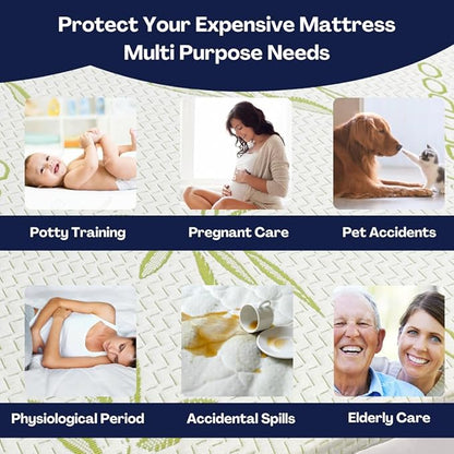Bamboo Cooling Mattress Protector with Zipper - 100% Waterproof Twin Size Mattress Cover - Ultra Soft Jacquard Fabric Breathable Noiseless Mattress Pad Covers - Zippered Mattress Encasement
