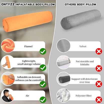 ONTYZZ Inflatable Short Body Pillow, Short Pillow for Bed, Oval Bolster Pillow for Good Sleeping and Back/Neck Support, 2pcs Orange