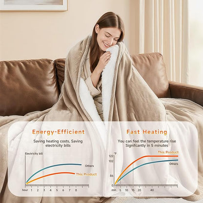Heated Blanket Electric Blanket Queen Size 84"x90" Fast Heating Electric Blanket with Dual Control 10 Heat Levels & 10 Hours Auto-Off Overheat Protection Cozy Soft Flannel Heated Throw Blanket