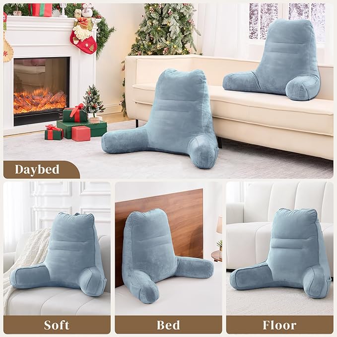 Sasttie Reading Pillow, Pillows for Reading or Relaxing – Ergonomic Support for Head, Neck, Back, and Lumbar, 21-Inch, Greyish Blue
