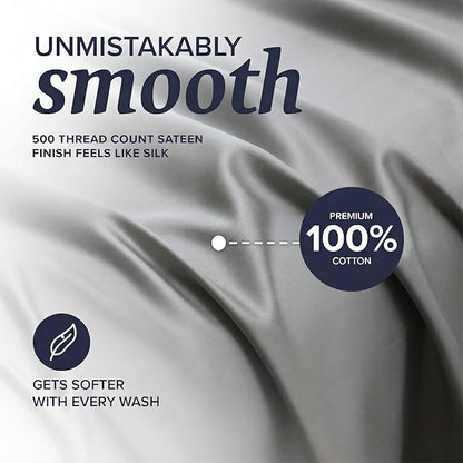 Beckham Hotel Collection Full Sheet Set 100% Cotton, 500TC Luxury Sateen Bedding, 16” Deep Pocket, Moisture-Wicking, 4-Piece, Dark Gray
