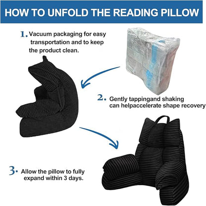 RRPAHWTV Reading Pillow for Bed with High Arm Rests,Back Support Pillow for Sitting Up in Bed with Shredded Memory Foam for Reading, TV, Gaming or Relaxing on Floor（Ink Black，Small）