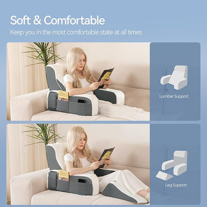 Kayfia Reading Pillow, 10 in 1 Back Pillow for Bed Sitting up with Detachable Arms Rest, Back Rest Pillow with Gel Memory Foam, Husband Pillow for Reading/Gaming/Working in Bed or Couch 19", White