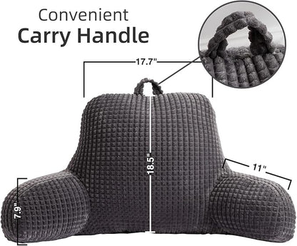 A Nice Night Reading Pillow Bed Wedge Large Adult Children Backrest with Arms Back Support for Sitting Up in Bed/Couch for Lounging Bedrest,Waffle Stereoscopic Design,Darkgrey