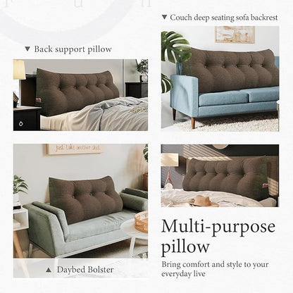 Wedge Headboard Pillow Dorm Room Reading Pillow Back Support for Sitting Up in Bed Bolster Lumbar Cushion Body Positioning Bedrest Cotton Linen 39in Coffee Twin