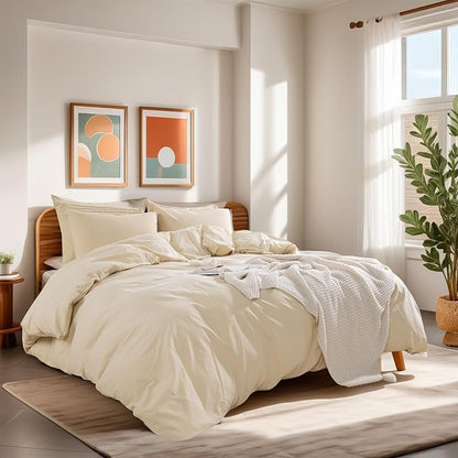 NEXHOME PRO Full Duvet Cover Set – 100% Certified Organic Cotton with Washed Feel & Linen-Like Texture, Comfortable & Breathable, Home Bedding Set 80"*90" (No Comforter) 8090N