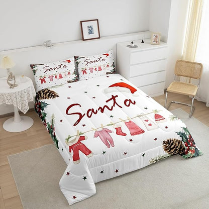 Erosebridal Cartoon Santa Claus Comforter Set for Kids Boys Girls,Merry Christmas Bedding Set Twin,Christmas Down Comforter,Happy New Year Reversible Bed Set with 1 Pillowcase Warm
