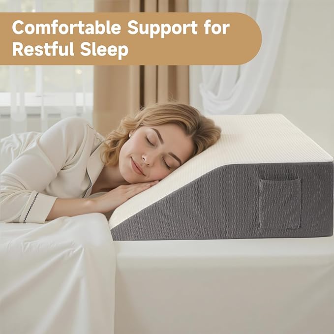 10" Leg Elevation Pillow, Leg Wedge Pillow for Swelling and Blood Circulation, Leg Pillow for After Surgery Recovery, Knee Hip Ankles Back Pain Relief, Knee Pillow for Sleeping, Removable Cover, Grey
