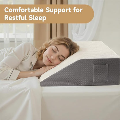 10" Leg Elevation Pillow, Leg Wedge Pillow for Swelling and Blood Circulation, Leg Pillow for After Surgery Recovery, Knee Hip Ankles Back Pain Relief, Knee Pillow for Sleeping, Removable Cover, Grey