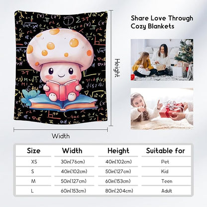 Girls Blankets - Mushroom Blanket Gifts - 40x50 Inch Cute Cozy Soft Flannel Reading Throw for Couch, Office