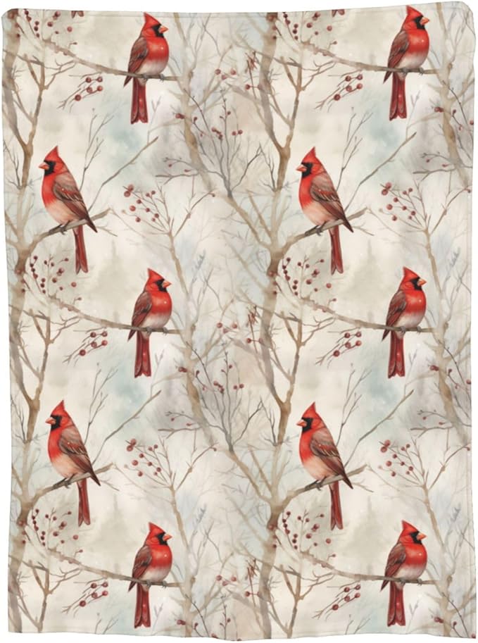 Cardinal Blanket Gifts for Women Red Birds Flannel Throw Blankets Soft Comfy Lightweight for Home Decor Couch Bed Sofa 80x60 Inches