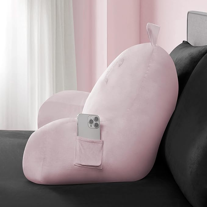 Juicy Couture Velour Backrest Pillow with Rhinestone Juicy Logo - 30"x17", Light Pink Supportive Bed Rest Pillow for Reading, Gaming, or Relaxing