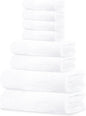 Tens Towels Pack of 8 Towels Set, 2 Extra Large Bath, 2 Hand, 4 Washcloths, 100% Cotton, Lighter Weight, Quicker to Dry, Super Absorbent, Perfect for Bathroom, White