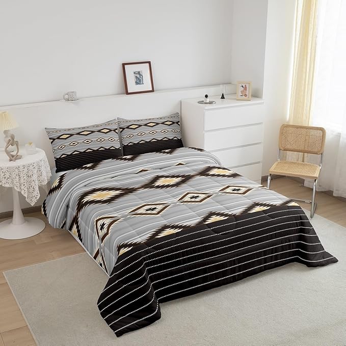 Feelyou Southwestern Bedding Set Geometric Comforter Set for Kids Boys Girls Room Decor Tribal Comforter Toddler Size Native American Design Brown Duvet Set 2Pcs