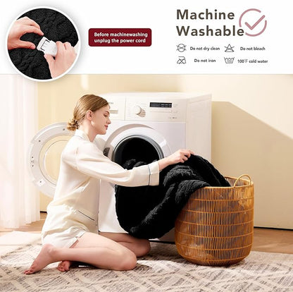 Heated Electric Blanket Queen Size-84"x90" Heating Blanket with 10 Heating Levels & 5 Time Settings Over-Heat Protection，Winter Warmer for Adults with ETL Certification（Black）