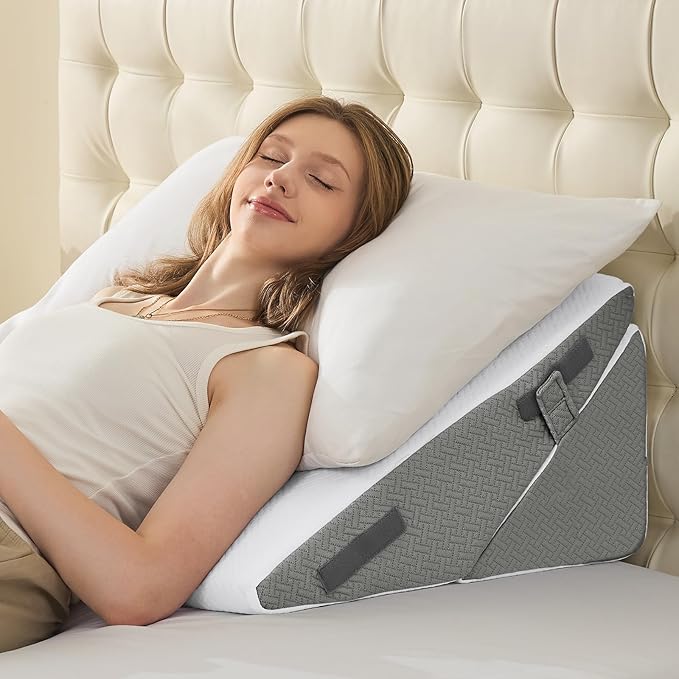 Sasttie Wedge Pillow for After Surgery, Adjustable Bed Wedge Pillow Headboard for Acid Reflux, Sleeping, Neck & Back Support, with Removable Cover, Dark Grey & White