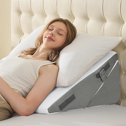 Sasttie Wedge Pillow for After Surgery, Adjustable Bed Wedge Pillow Headboard for Acid Reflux, Sleeping, Neck & Back Support, with Removable Cover, Dark Grey & White