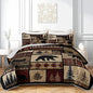 Rustic Black Bear Quilt Bedding Queen 3Pcs Natural Forest Wild Hunt Animal Bear Canoe Bed Set Retro Tree Grid Pattern Bedspread Coverlet with 2 Pillowcases for Kid Boy Girl Teen Adult Bed Decor