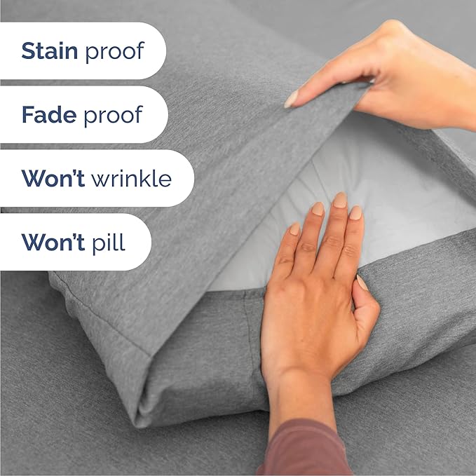 Cal King Sheets Set 6 Piece - Includes 4 Pillowcases - Bed Sheets Cal King Size - Soft Hotel Luxury Bedding - Cooling & Breathable - 1 Flat & 1 Fitted & 4 Pillowcases w/ Deep Pockets - Heathered Grey