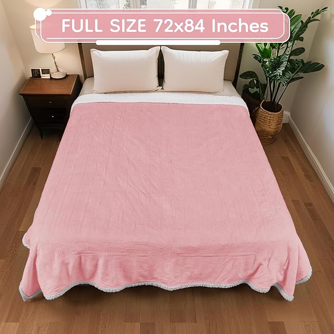 Electric Heated Blanket Full Size - 72"x84", Soft Flannel Heating Blanket, 10 Heating Levels, 1-12 H Auto Shut Off, Breathable Warm and Washable for Bed, Light Pink