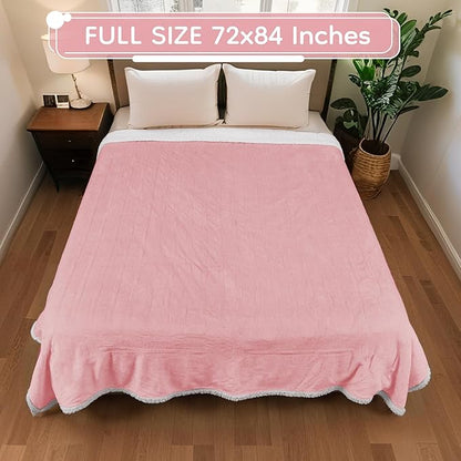 Electric Heated Blanket Full Size - 72"x84", Soft Flannel Heating Blanket, 10 Heating Levels, 1-12 H Auto Shut Off, Breathable Warm and Washable for Bed, Light Pink