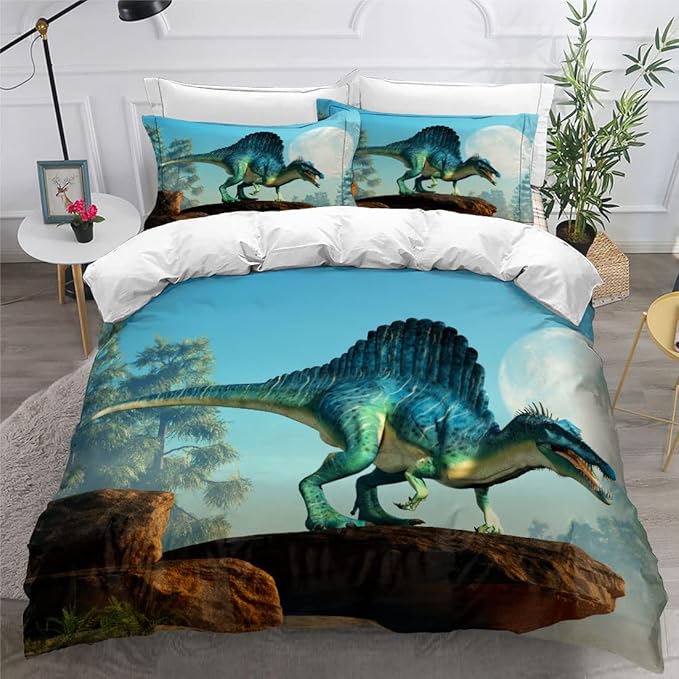 Men Duvet Cover Set Boys Queen Size Dinosaur Comforter Cover Bedding Set 3D Microfiber 1 Piece Duvet Cover with Zipper Closure 2 Pieces Pillow Shames No Comforter (Dino13, Full/Queen)