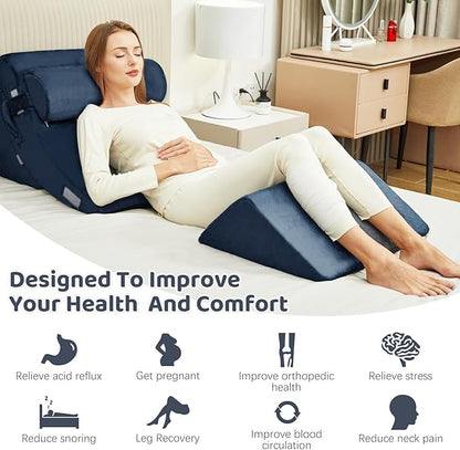 4pcs Wedge Pillow Set for After Surgery，Upright Pillows for Sitting in Bed,Foam Wedge for Back Pain Relief and Leg Pain，Pillow Wedge for Acid Reflux Relief and Anti-snoring