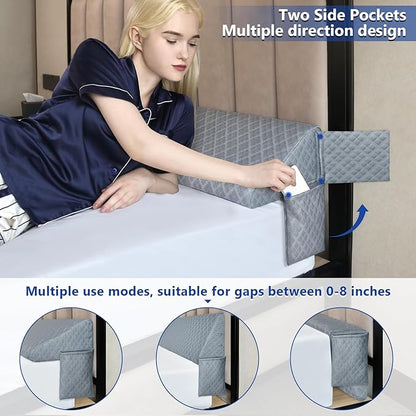 Kayfia Full Size Pillow Wedge for Headboard Gap Bed Gap Filller (0-8") Mattress Space Filler Pillow Stopper with 2 Side Pocket Triangle Foam Pillow Wedge Between Headboard Mattress (Grey, 54"x10"x6")