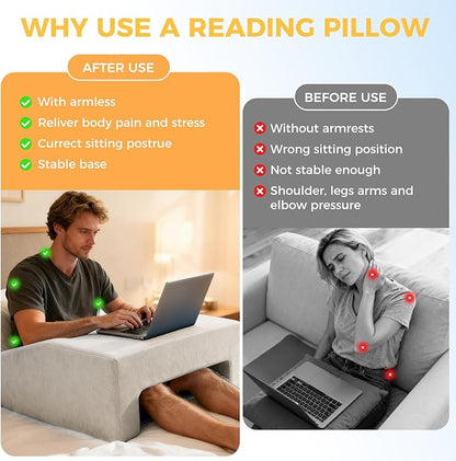 Reading Pillow for Gaming Lap Desk Pillow for Laptop Memory Foam Bed Desk for Reading Working Crocheting Gaming Arm Rest on Bed/Sofa/Floor/Couch/Car (Beige)