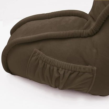 Super Soft Velvety Backrest Reading Bed Rest Pillow with Arms and Pockets 18" H for Sitting in Bed Couch Sofa, Back Support Wedge Cushion with Removable Cover, 20" x 18" x17", Coffee Brown