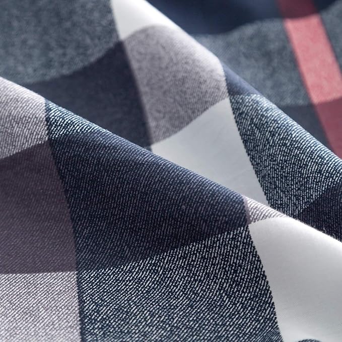 Wellboo Navy Blue Plaid Comforters King Blue Geometric Tartan Bedding Comforters Cotton Women Men Preppy Buffalo Check Warm Quilts Vintage Blue Grid Blankets Farmhouse Down Alternative Comforters