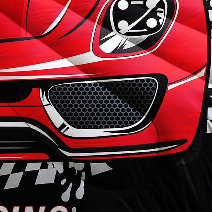 AILONEN Racing Car Comforter Set Twin Size, Plaid Patterns and Cool Speed Race Car for Kids Boys Girls Teens Bedroom,3 Pieces,1 Quilt and 2 Pillowcases,Soft,Breathable