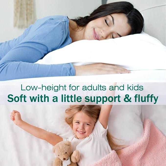 Flat Ultra Thin Bed Pillows Standard Size Pillow Set of 2 Extra Soft Down Alternative for Stomach Side Back Sleeper White 20x26inches