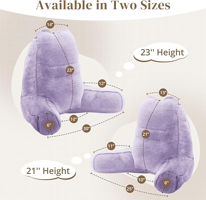 Sasttie Reading Pillow, Pillows for Reading or Relaxing – Ergonomic Support for Head, Neck, Back, and Lumbar, 23-Inch, Lavender